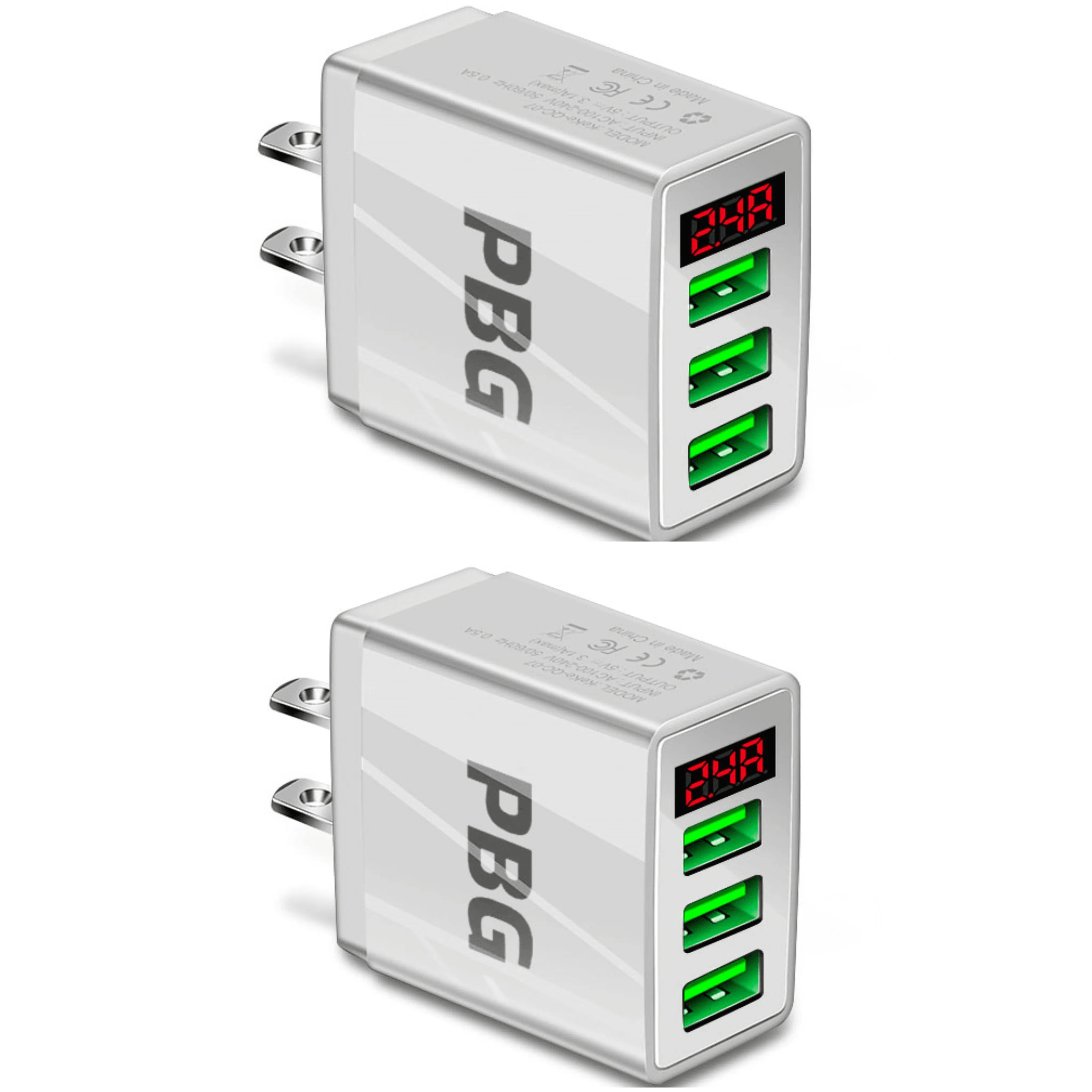 3-Port USB Quick Wall Charger with LED Voltage Display - Safe & Fast Charging