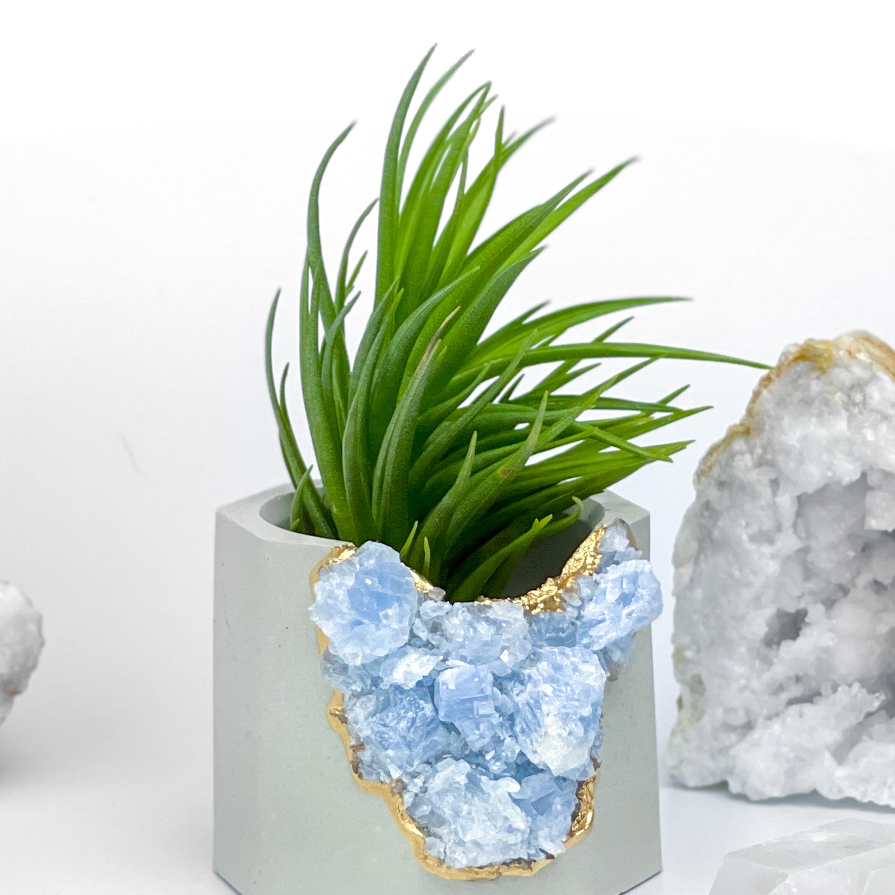 BLUE CALCITE GEODE PLANTER