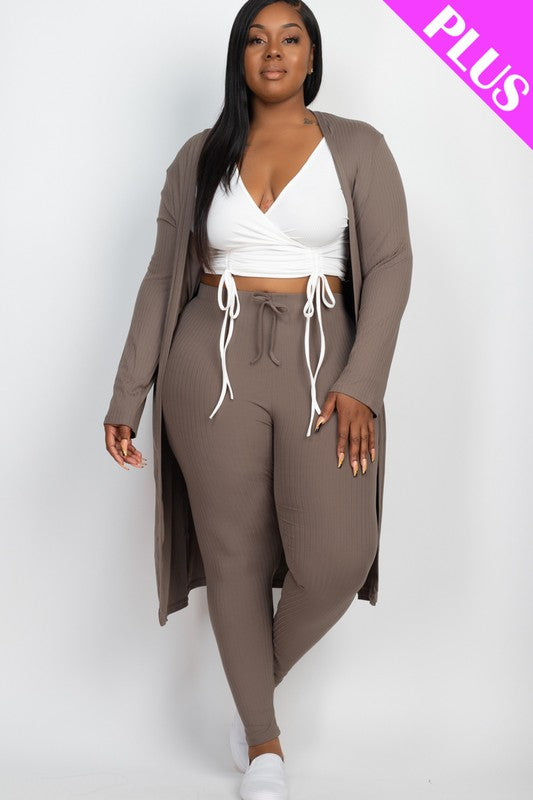 Cozy Chic Plus Ribbed Cardigan & Leggings Set - Lounge in Style