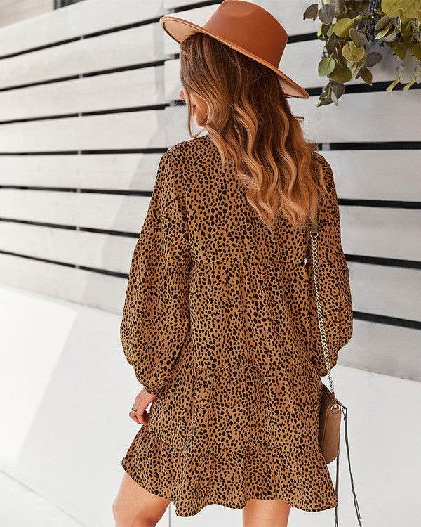 Womens V Neck Floral Mini Dress Long Sleeve