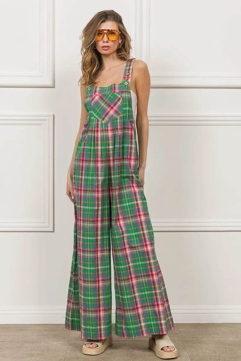 BiBi Multi Color Check Plaid Overall