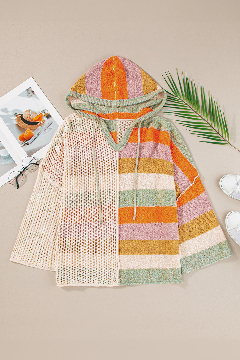 Harper Oversized Colorblock V Neck Hooded Sweater