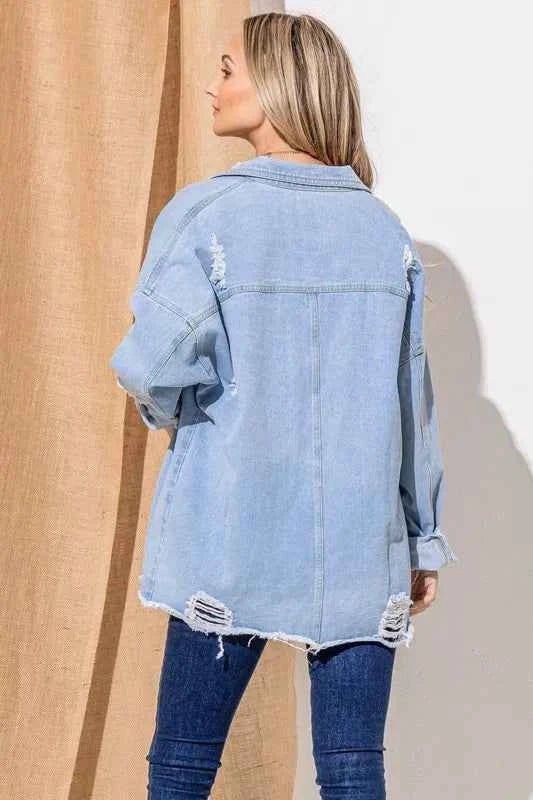 And The Why Front Flap Pocket Ripped Denim Jacket
