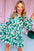 Green Floral Tiered Long Puff Sleeve Shirt Dress