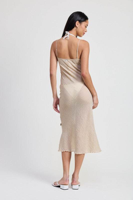 SQUARE NECK MIDI BIAS DRESS