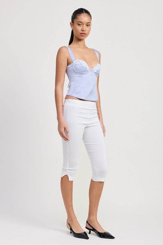 SATIN BUSTIER TOP WITH LACE DETAIL