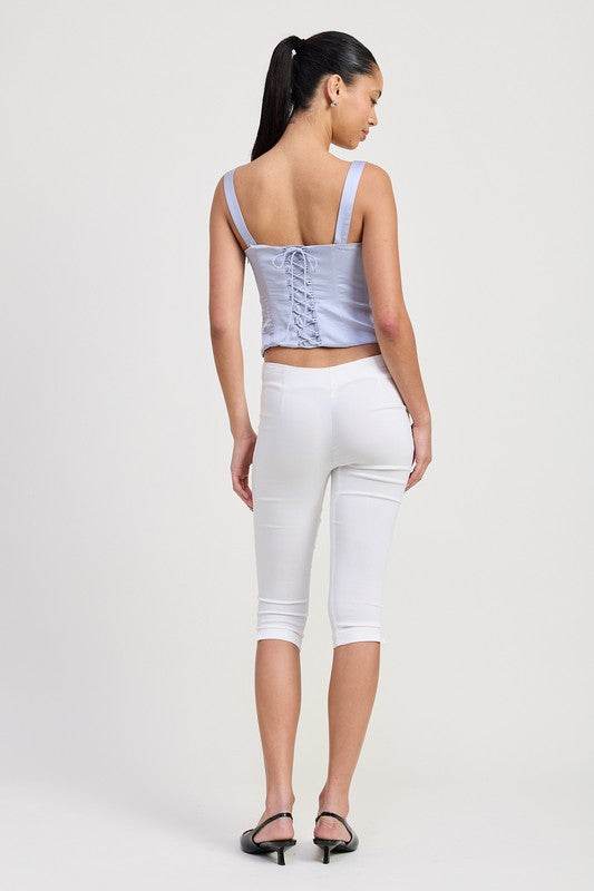 SATIN BUSTIER TOP WITH LACE DETAIL