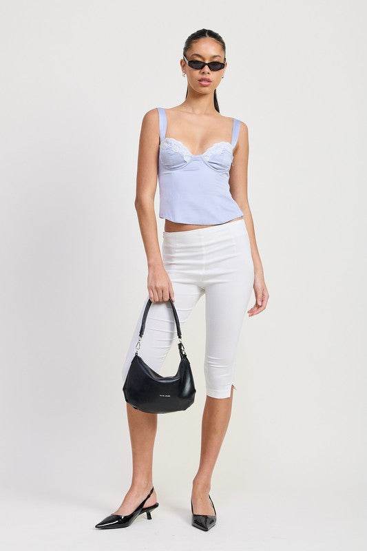 SATIN BUSTIER TOP WITH LACE DETAIL