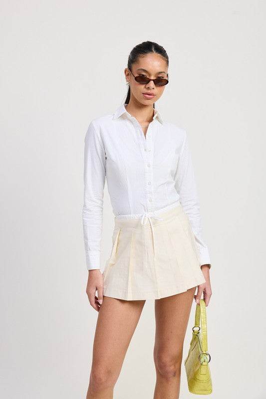 CONTRASTED WAIST BAND PLEATED SKORT