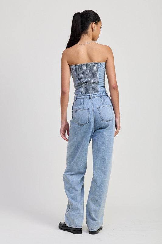 STRAPLESS DENIM JUMPSUIT