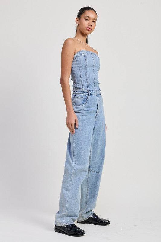 STRAPLESS DENIM JUMPSUIT