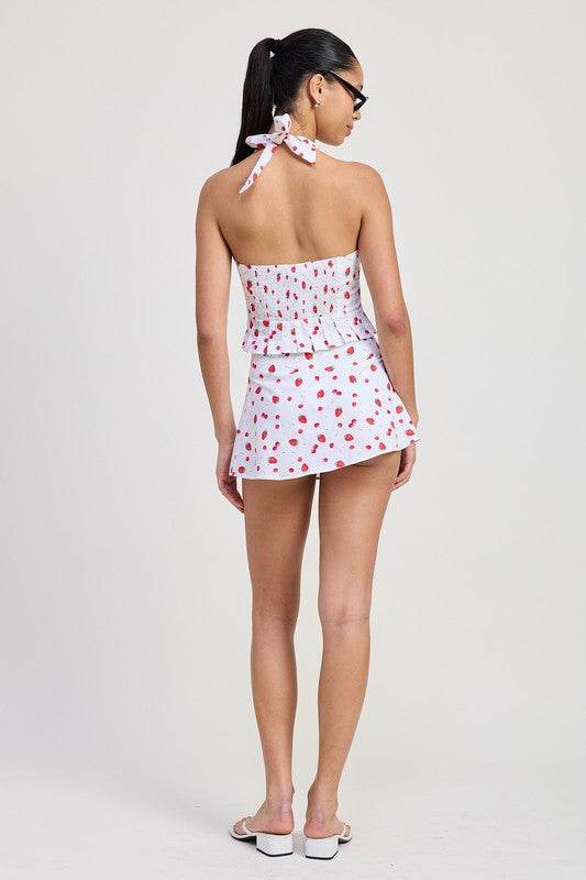 POPLIN PRINT MINI SKIRT WITH RIBBON TRIM