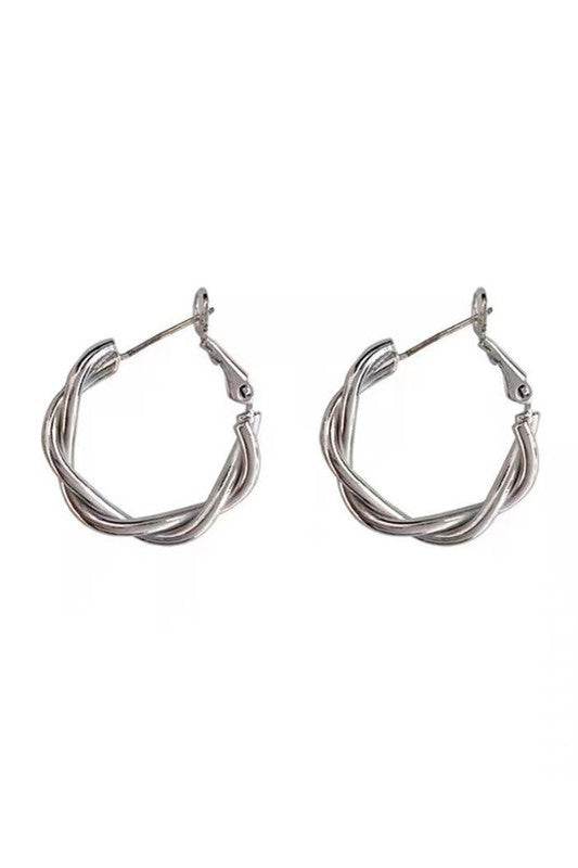 18K STAINLESS STEEL TWISTED HOOP EARRINGS
