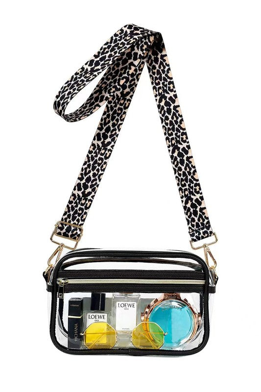 Clear Vision Leopard Strap Crossbody – Stadium-Ready Chic