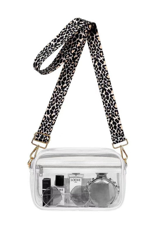 Clear Vision Leopard Strap Crossbody – Stadium-Ready Chic