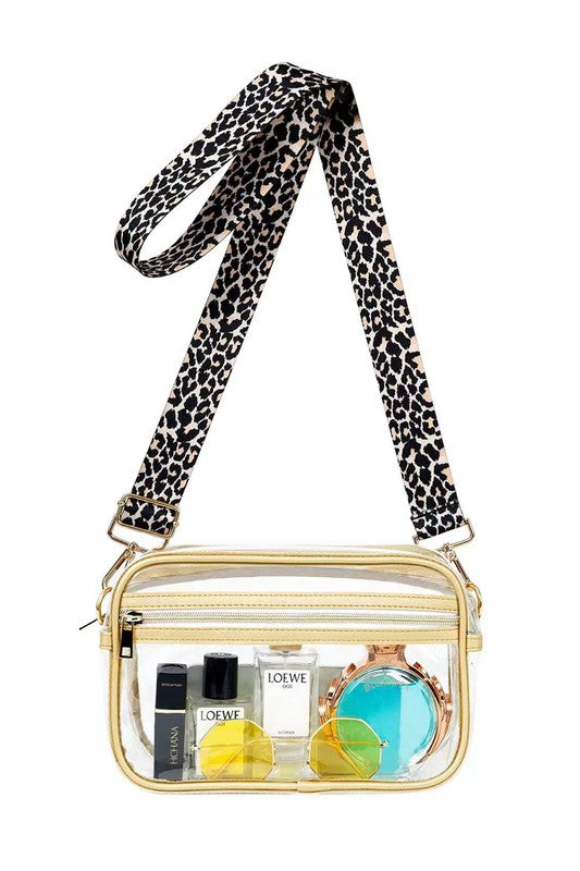 Clear Vision Leopard Strap Crossbody – Stadium-Ready Chic