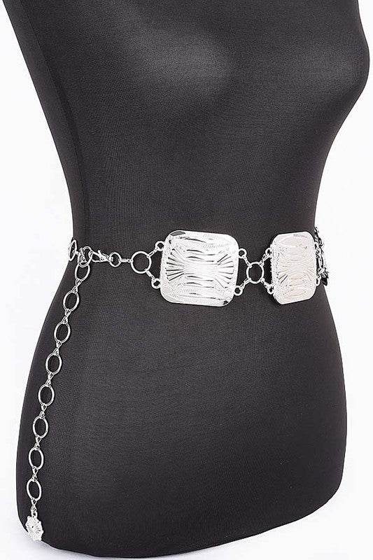 Textured Square Disk Iconic Chain Belt