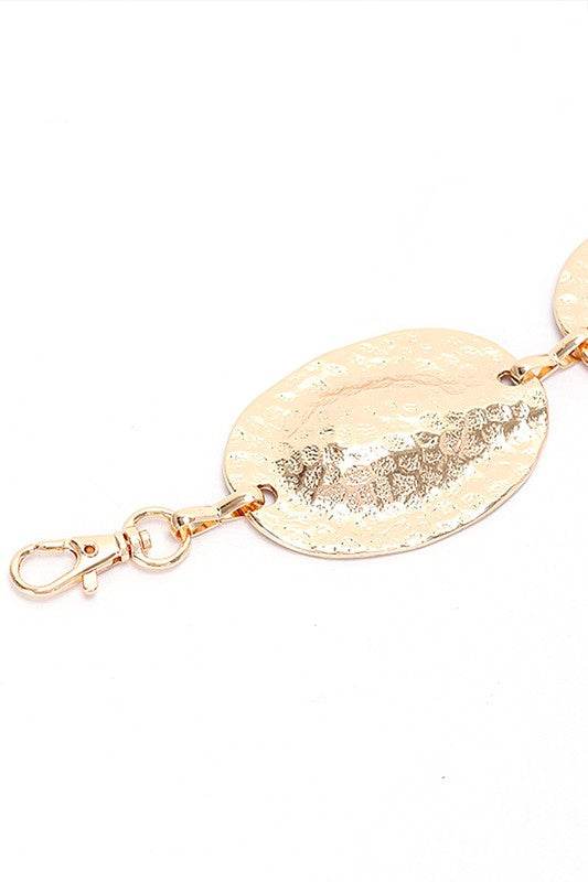 Textured Oval Disk Fashion Chain Belt