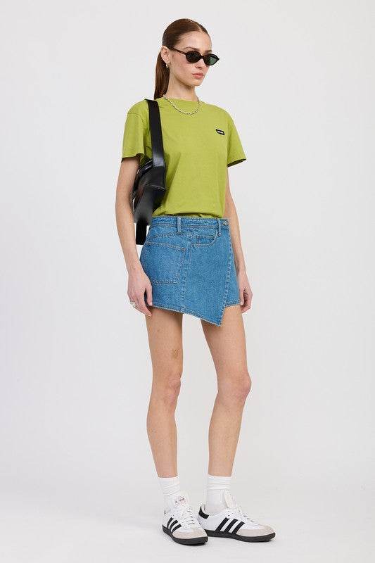 WRAPPED ASYMMETRICAL DENIM SKIRT