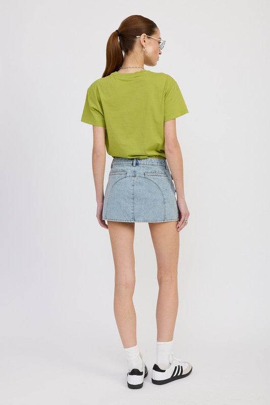 LOW WAIST DENIM MINI SKIRT WITH POCKETS