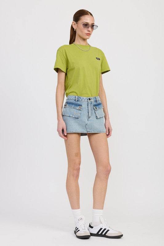 LOW WAIST DENIM MINI SKIRT WITH POCKETS
