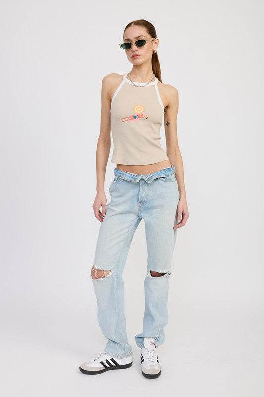 RACER BACK GRAPHIC TANK TOP