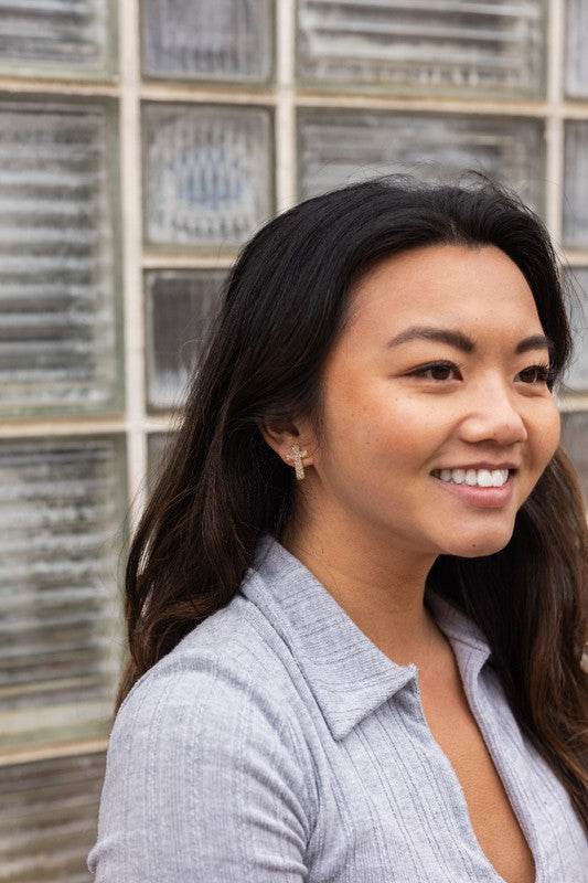 Cross Studs - Gold Glitter