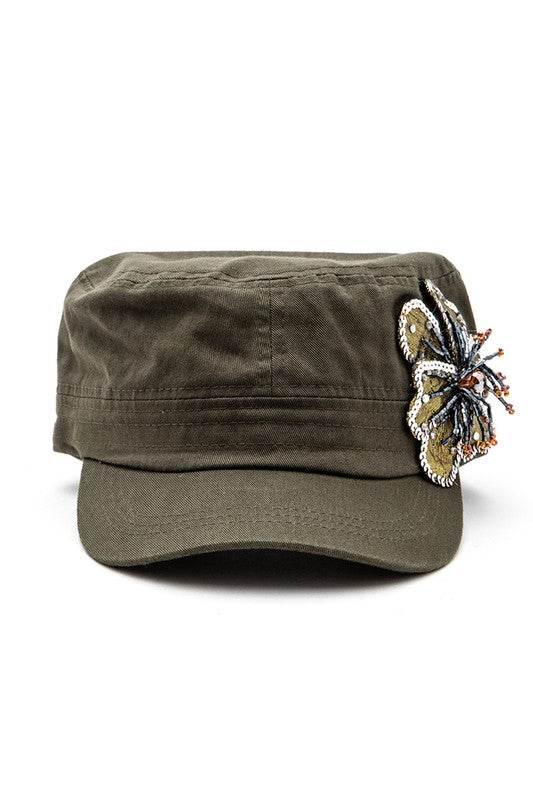 Sequins Beaded 3D Flower Statement Cadet Hat