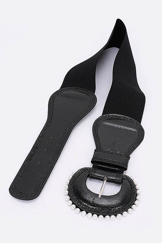 Pearl Accent Metallic Elastic Wide Belt