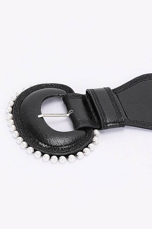 Pearl Accent Metallic Elastic Wide Belt