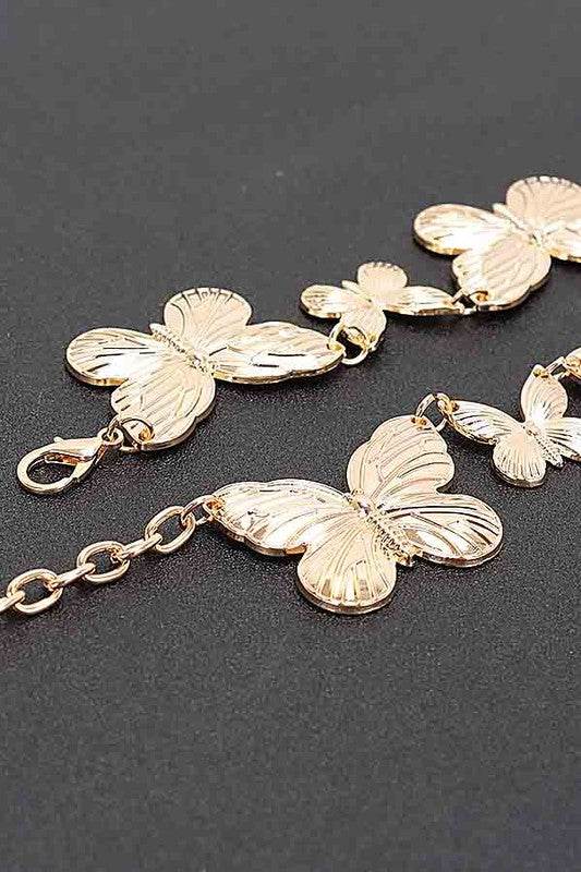 Textured Butterfly Metal Chain Belt