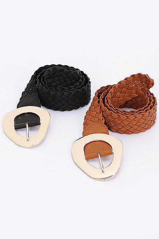 Shiny Buckle Braided Fashion Belt