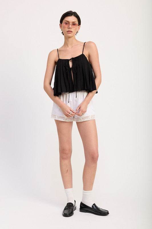 PLEATED TIE FRONT CAMI TOP