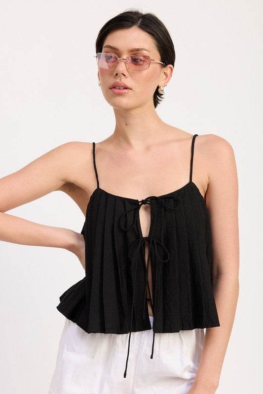 PLEATED TIE FRONT CAMI TOP