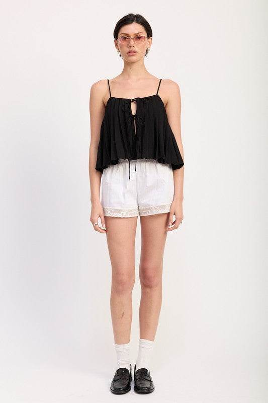 PLEATED TIE FRONT CAMI TOP