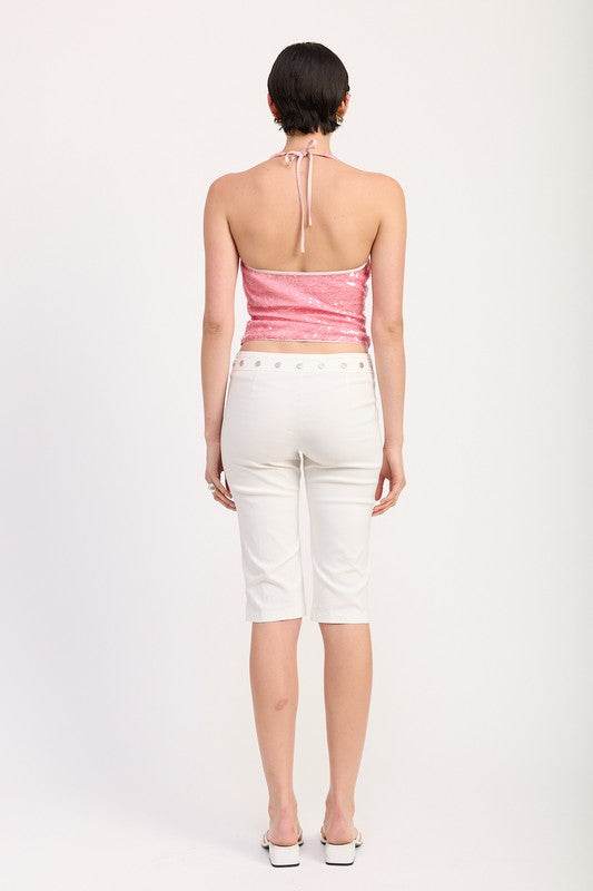 SEQUIN HALTER TOP WITH CONTRAST TRIM