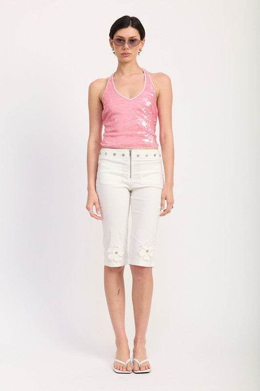 SEQUIN HALTER TOP WITH CONTRAST TRIM