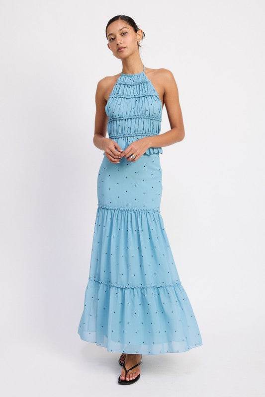 TIERED RUFFLE MIDI SKIRT