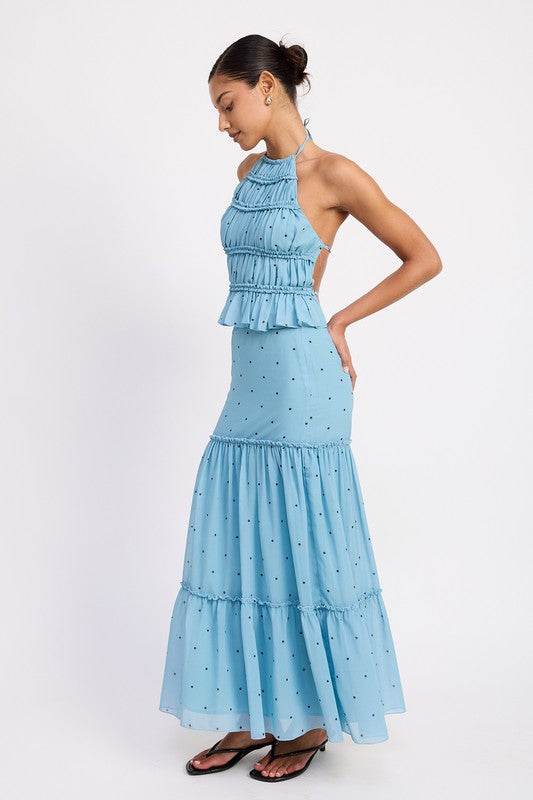 TIERED RUFFLE MIDI SKIRT