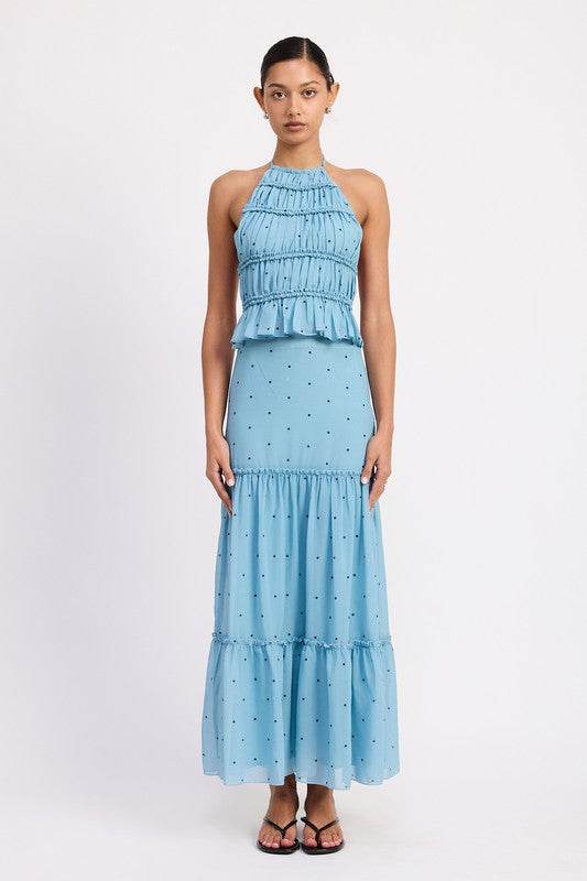 TIERED RUFFLE MIDI SKIRT