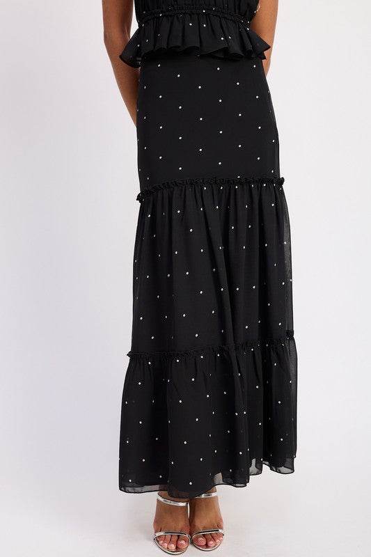 TIERED RUFFLE MIDI SKIRT