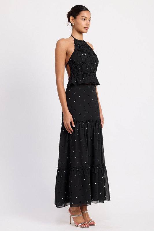 TIERED RUFFLE MIDI SKIRT