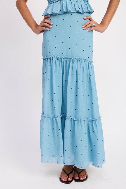 TIERED RUFFLE MIDI SKIRT