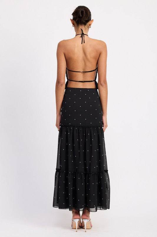 TIERED RUFFLE MIDI SKIRT