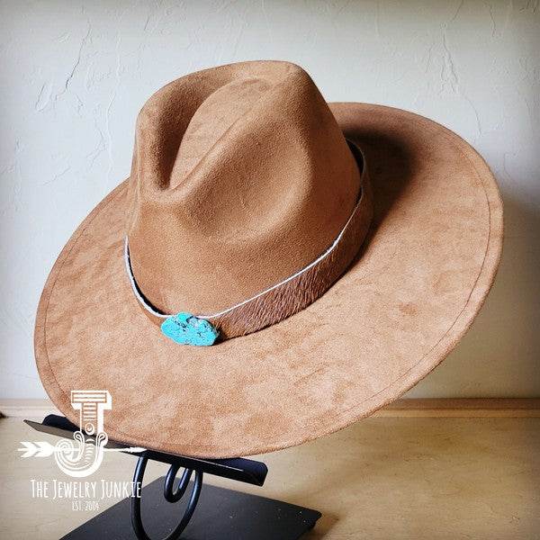 Brown Hide Turq Slab Leather Band Choice Hat