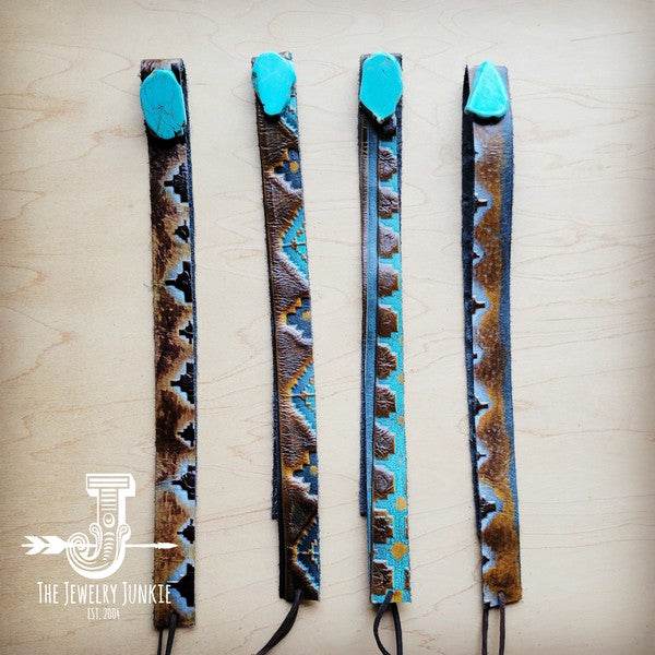 Blue Navajo Turquoise Slab Leather Band Choice Hat