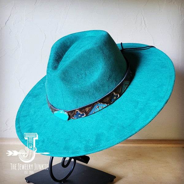 Blue Navajo Turquoise Slab Leather Band Choice Hat