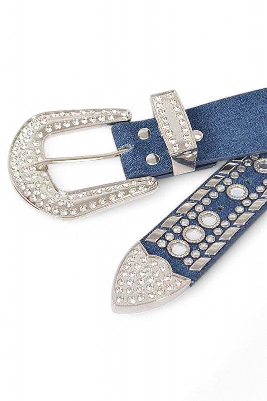 Mix Stud Rhinestone Denim Western Belt