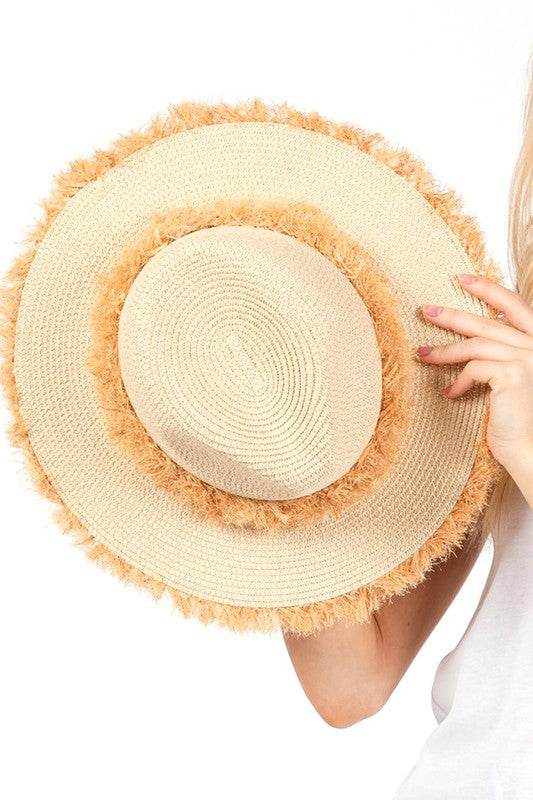 Frayed Band 2 Tone Straw Sun Hat