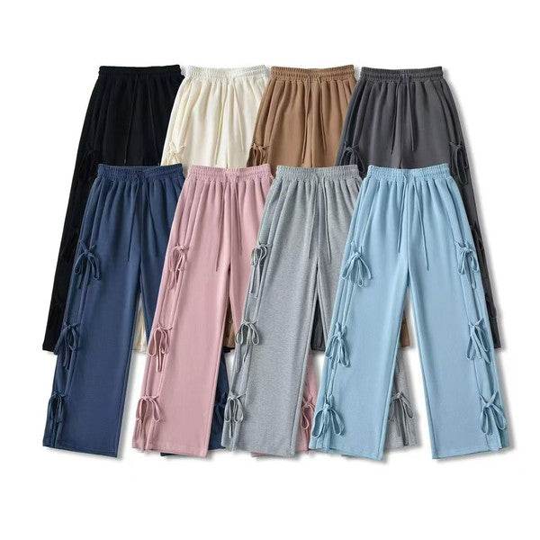Side tie ribbon bows sweat pants